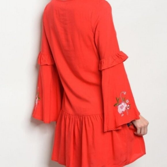 Red EMBROIDERED DRESS - Picture 2 of 2